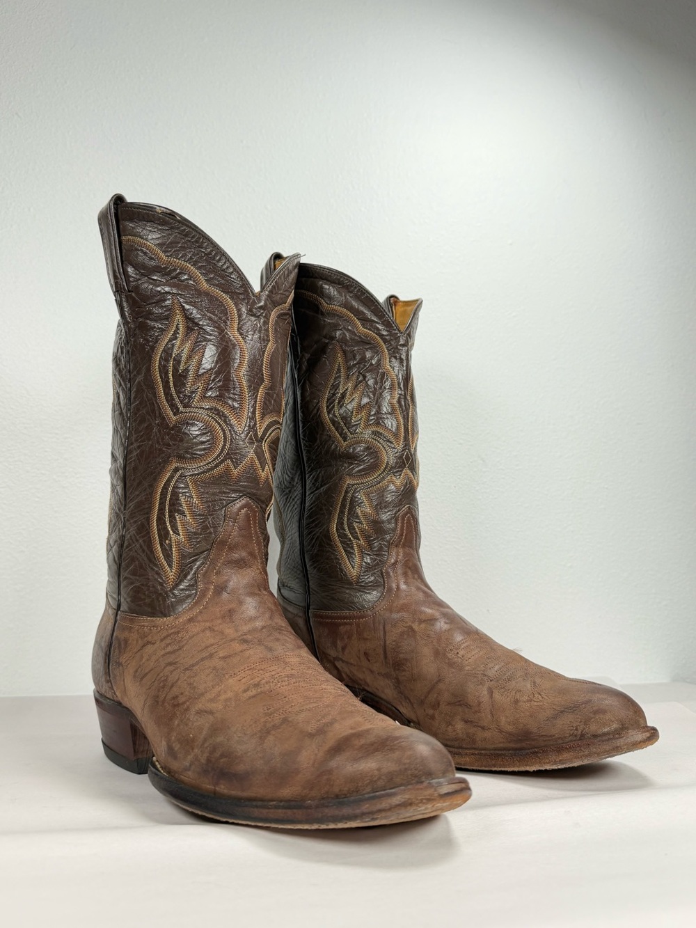 Vintage Tony Lama Men's Gold Label Cowboy Boots Size 10 D Shrunken Bull Shoulder